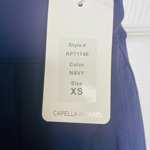 Women's High Waisted Wide Waistband Joggers. Navy. Stretchy. - Picture 6 of 10